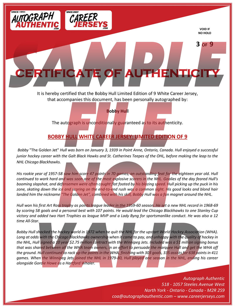 Bobby Hull Hartford Whalers Career Jersey White Edition /16-5