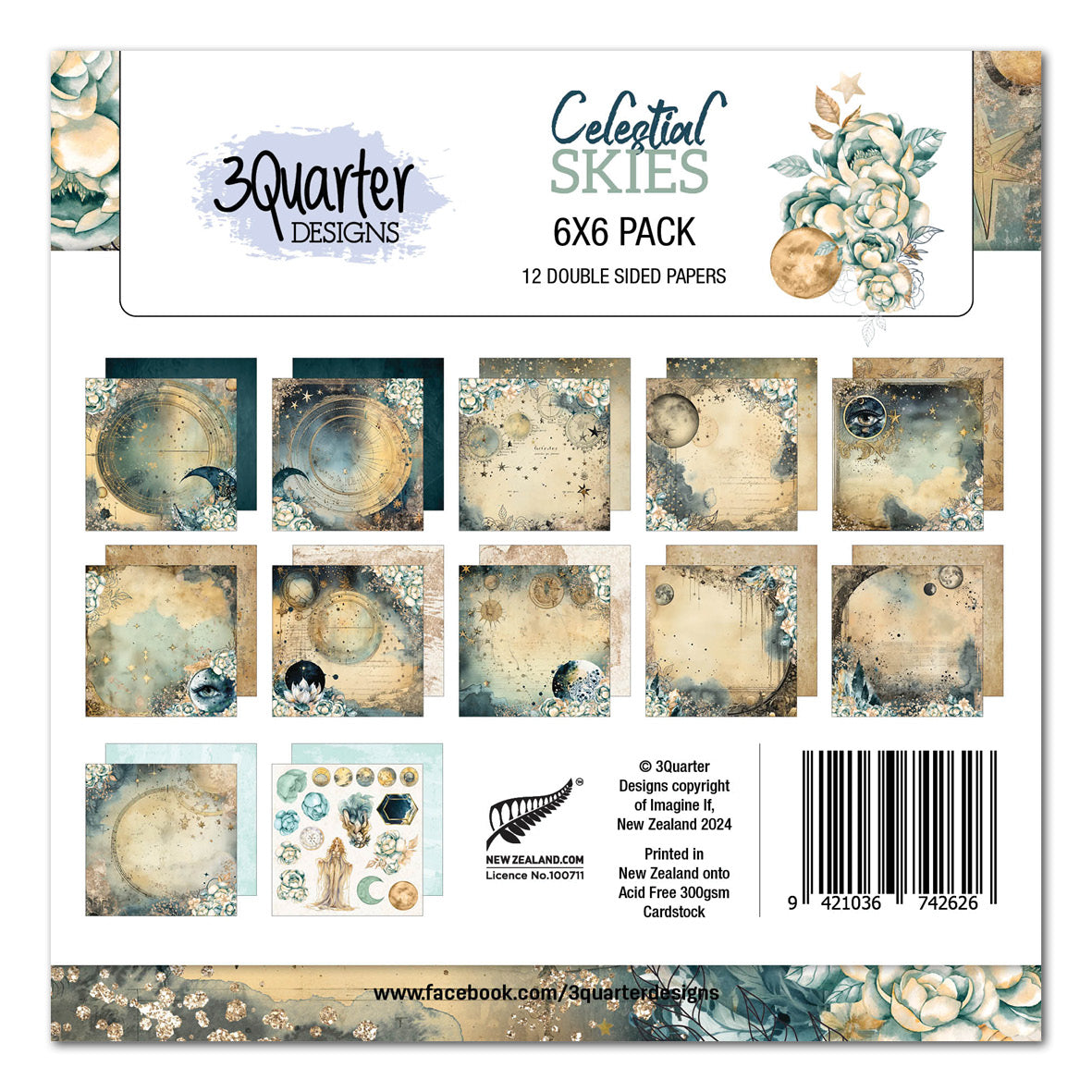 Paquete de papel Celestial Skies 6x6 de 3Quarter Designs
