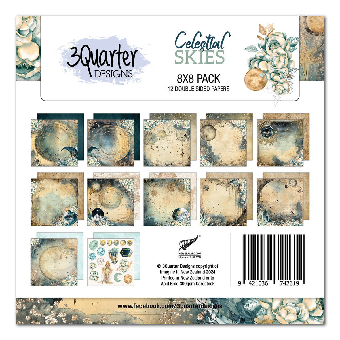 Paquete de papeles Celestial Skies de 8x8 de 3Quarter Designs-1