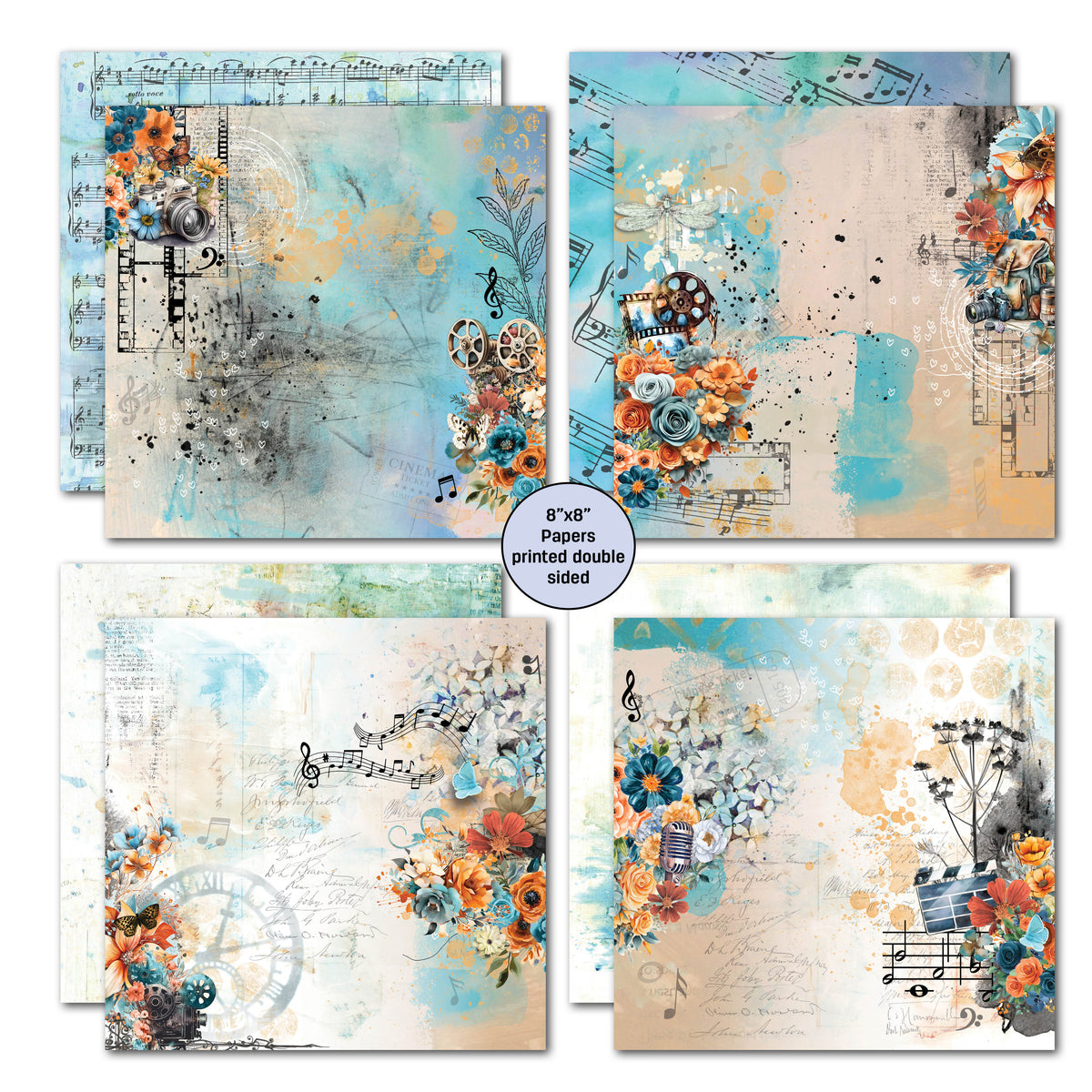 3Quarter Designs Cerulean Score 8x8 Paper Pack-2