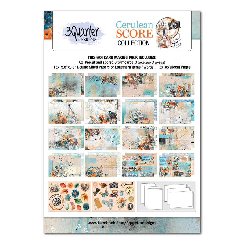 3Quarter Designs Cerulean Score 6x4 Card Pack-1