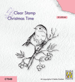 Nellie's Choice Clear Stamp - Christmas Time - Robin On Berry Branch-1