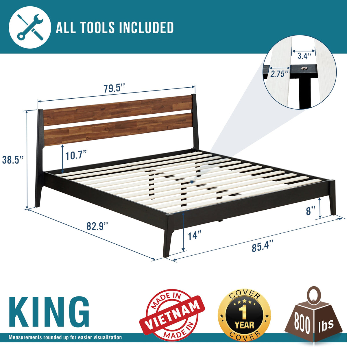 Callisto Solid Wood Bed Frame-4