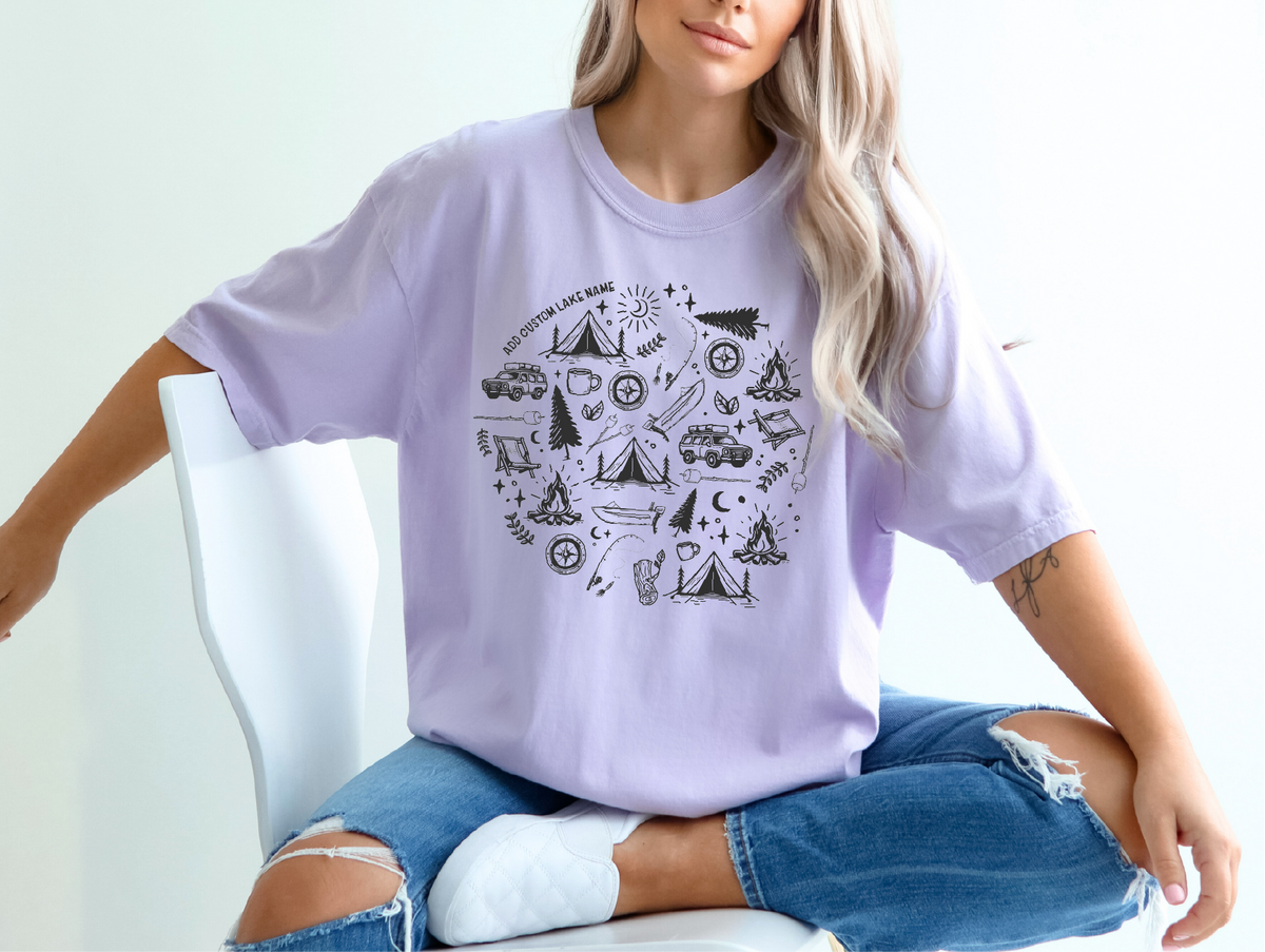Camping Icons Personalized T-shirt | Lake Shirt | Custom Clothing-4