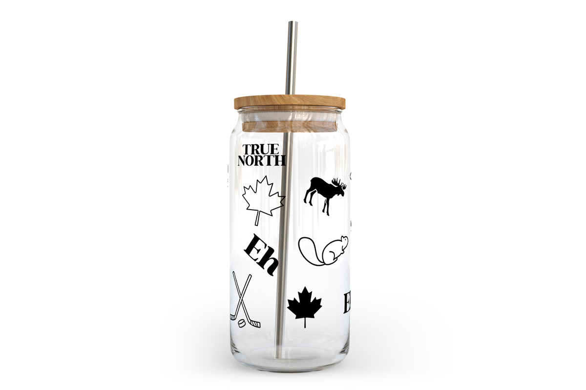 Canada Pattern Glass Can with Bamboo Lid-1