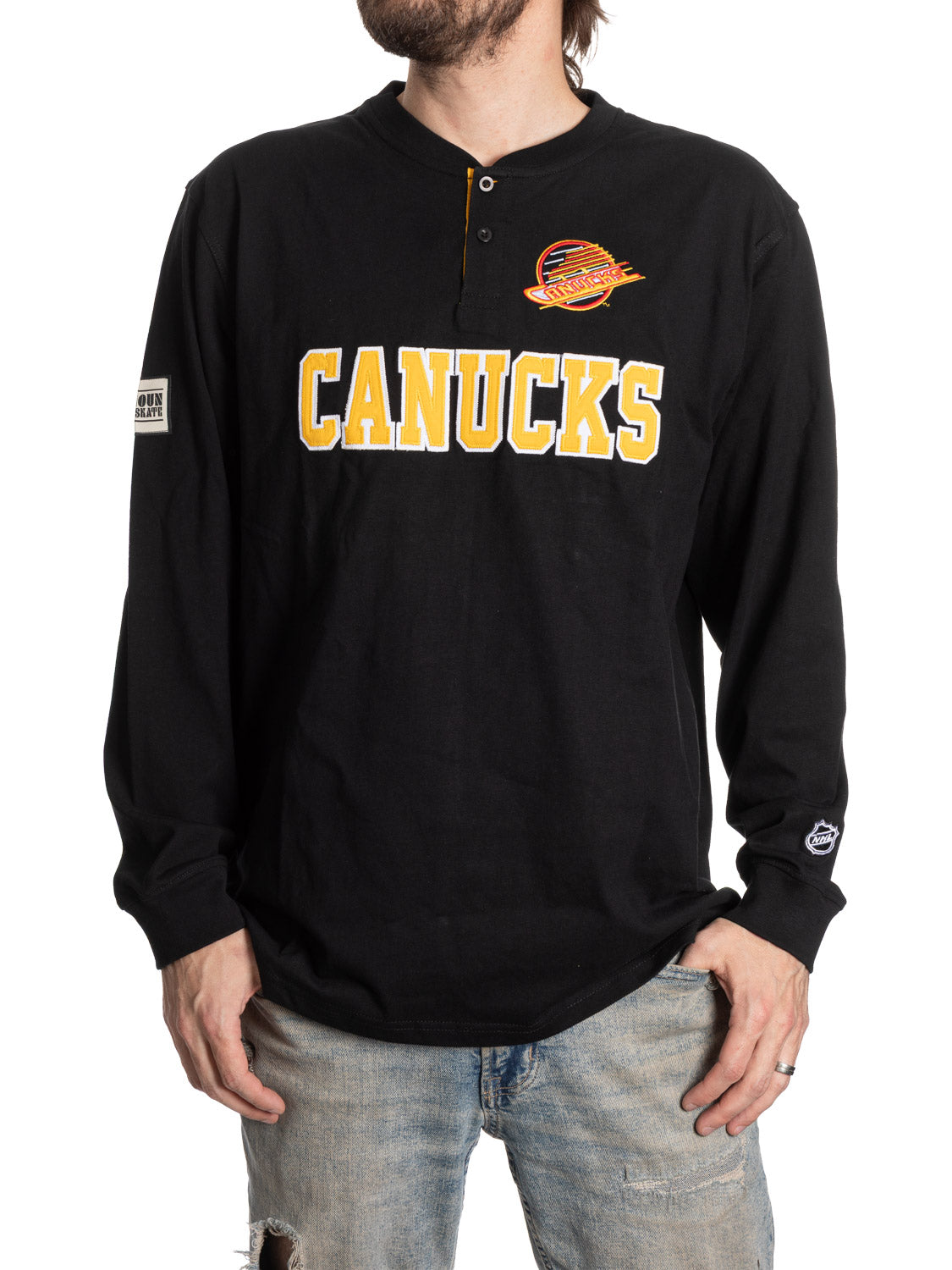 Retro Vancouver Canucks Long Sleeve Henley-1