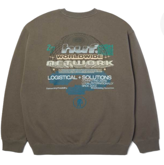 HUF 'Worldwide Network' Crewneck - Grey-2