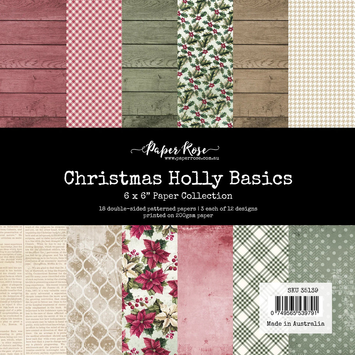 Collection de papiers "Bases de houx de Noël" 6x6 35139
