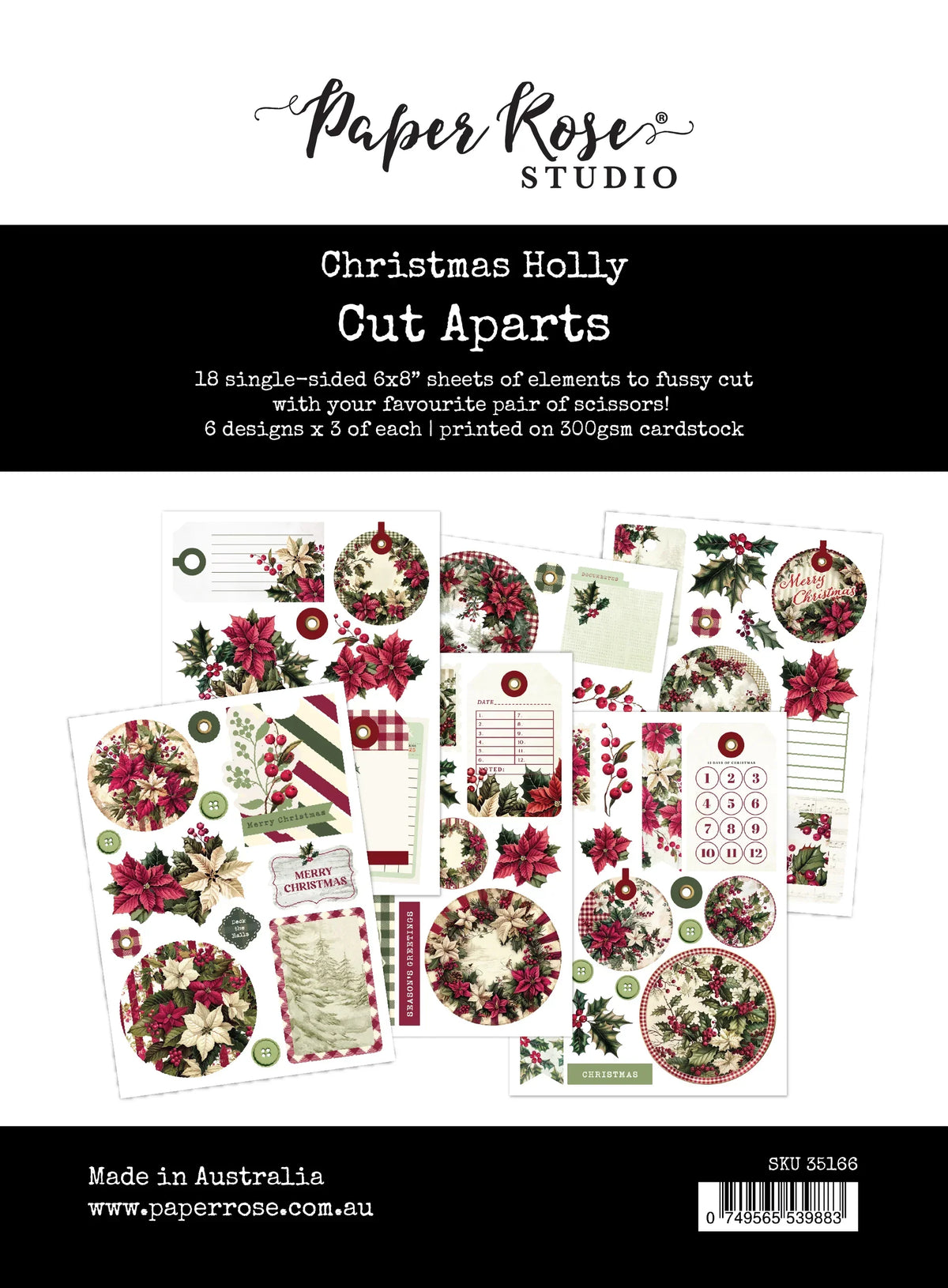 Bloc de papiers décoratifs Holly de Noël à découper 35166-1