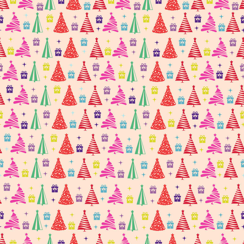 Colorful Christmas Trees, Gifts and Stars Adhesive Vinyl Pattern-1