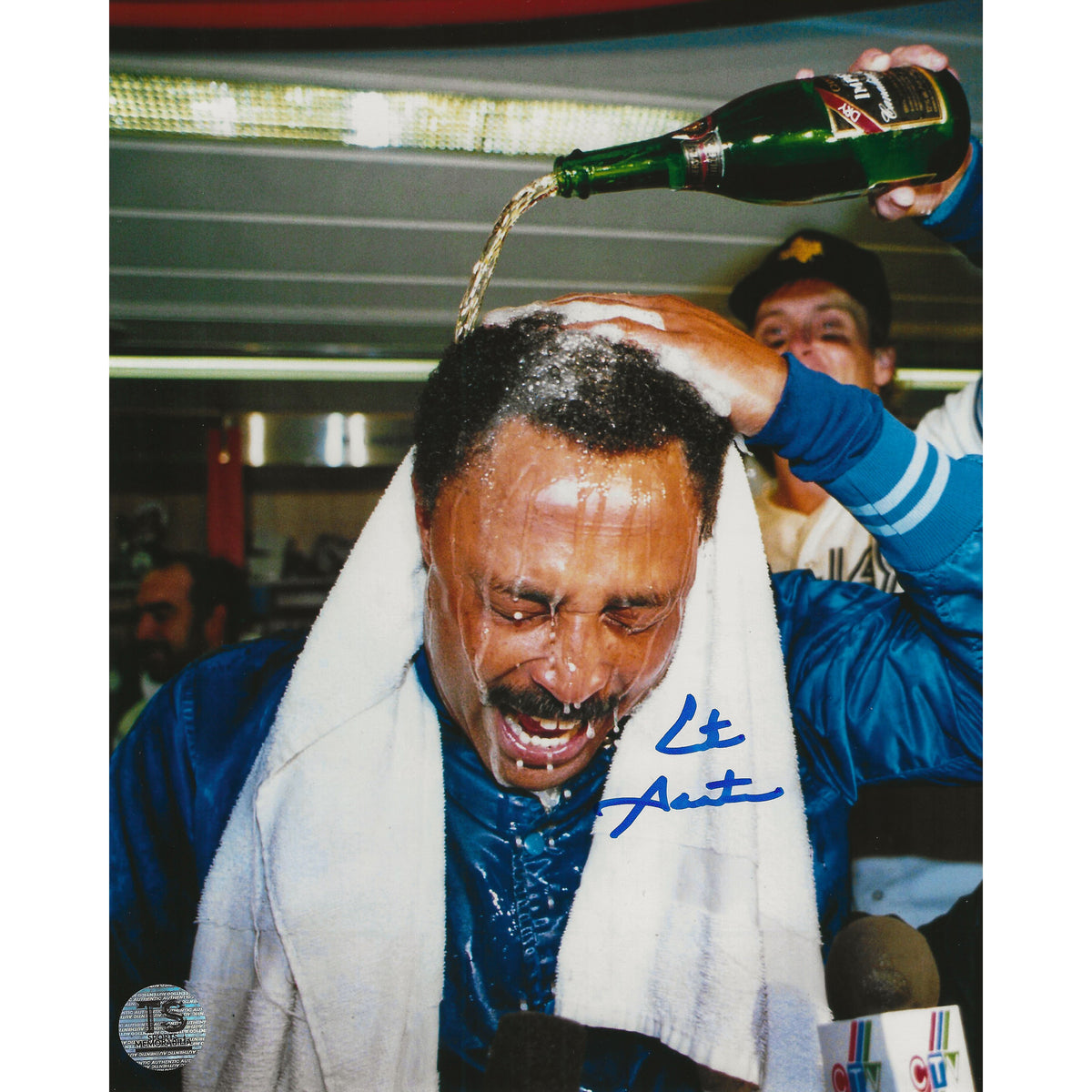 Foto de 8x10 de Cito Gaston celebrando la Serie Mundial con los Toronto Blue Jays, autografiada-1