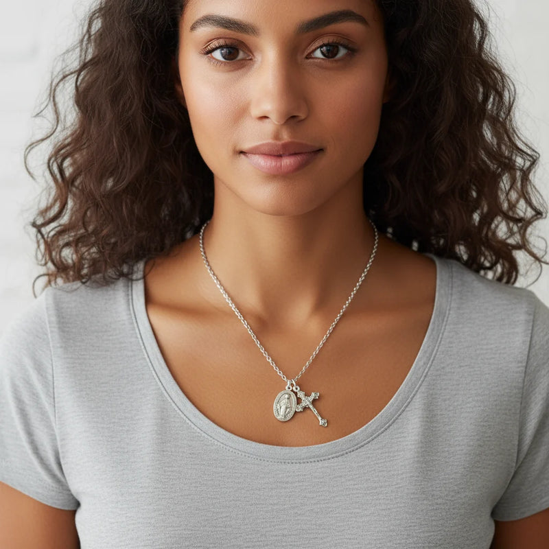 Crucifix Necklace with Miraculous Medal-2