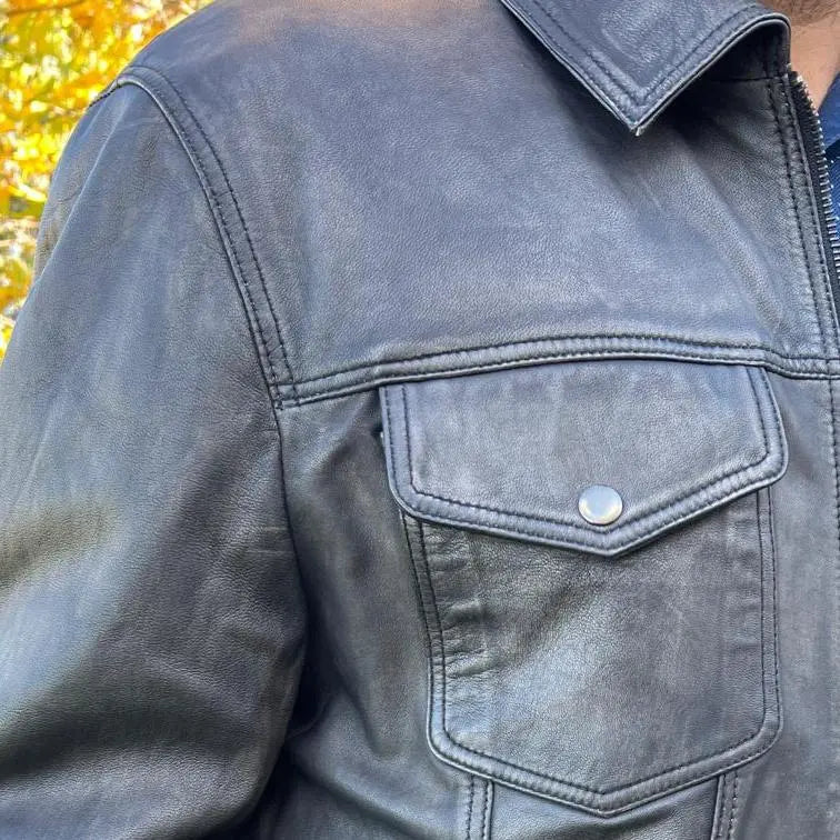 Classic Jean Style Lamb Leather Jacket-3