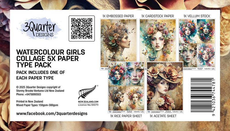 3Quarter Designs Set of 5 Watercolour Collage Prints - Girls-1