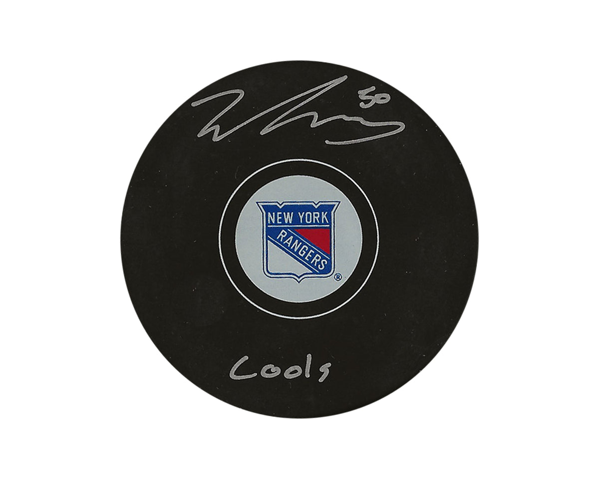 Will Cuylle Autographed New York Rangers Autograph Model Puck Inscribed "Cools"-1