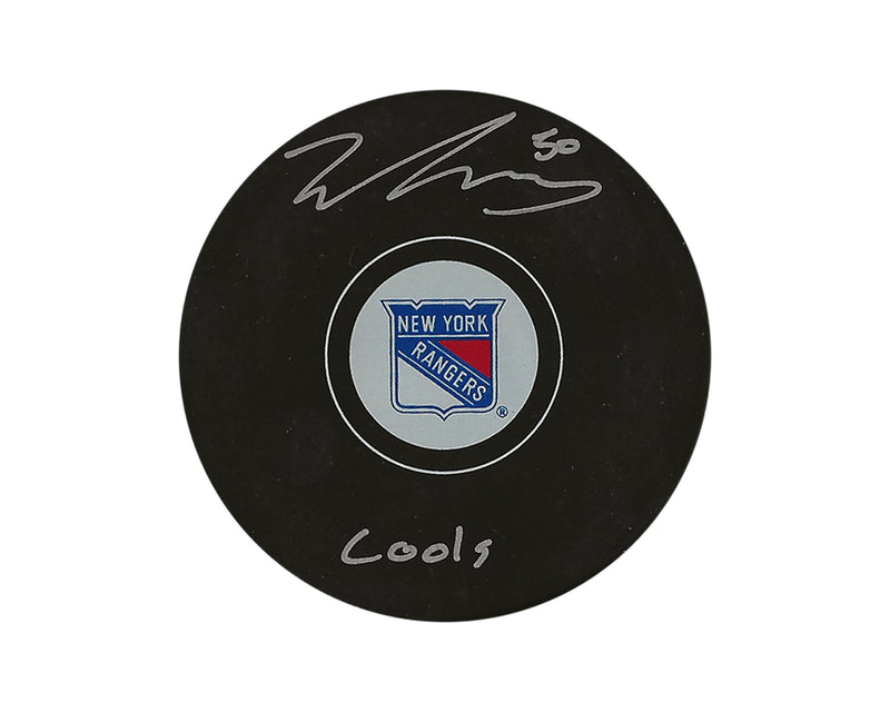 Will Cuylle Autographed New York Rangers Autograph Model Puck Inscribed "Cools"-1