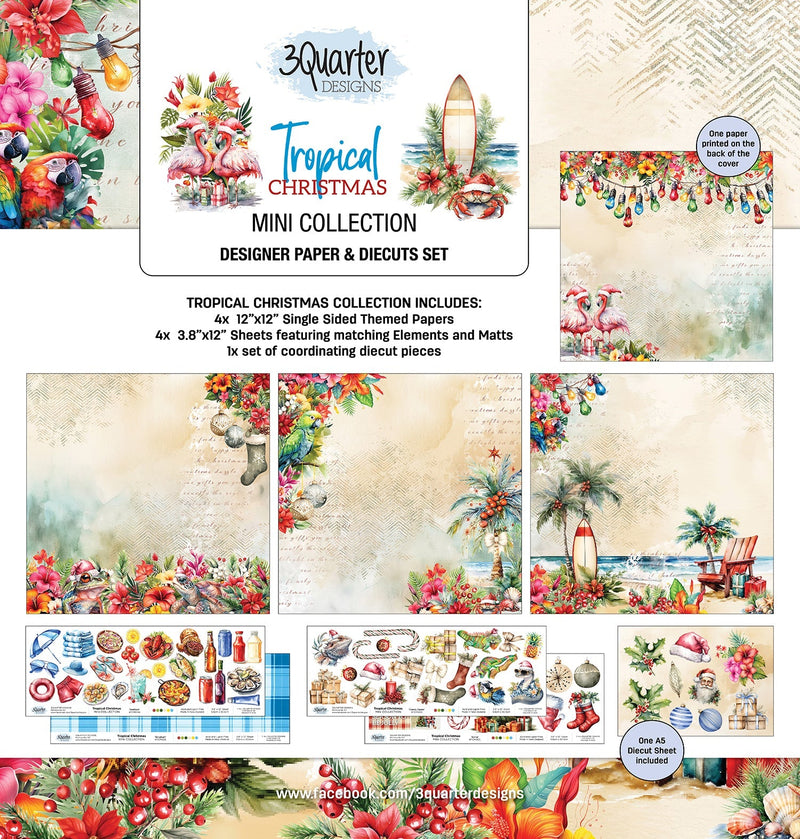 3Quarter Designs Tropical Christmas 12x12 Design Paper & Diecuts Set Mini Collection-1