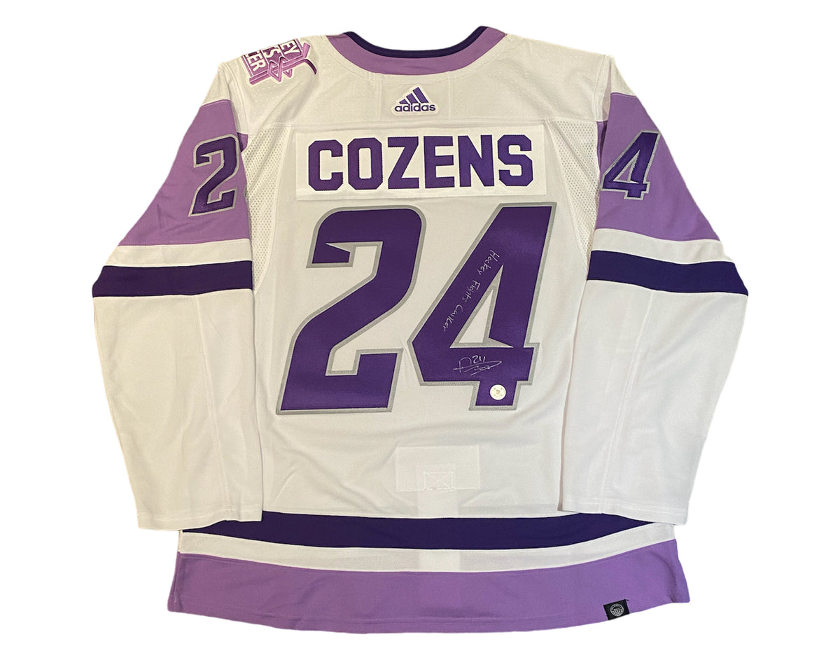 Jersey Adidas de los Buffalo Sabres autografiado por Dylan Cozens con la inscripción "Hockey Fights Cancer"-1