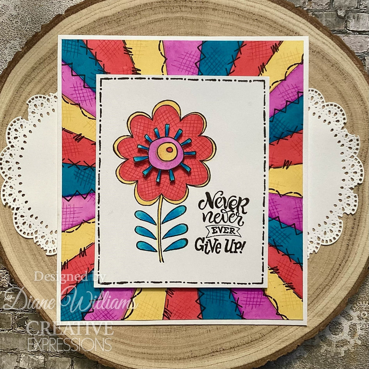Woodware Clear Singles Petal Doodles Never Give Up Lot de tampons 4 po x 6 po-4