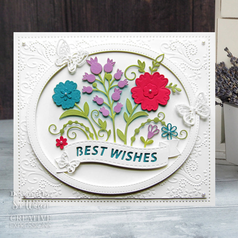 Creative Expressions Sue Wilson Floral Wishes Banner Craft Die-3