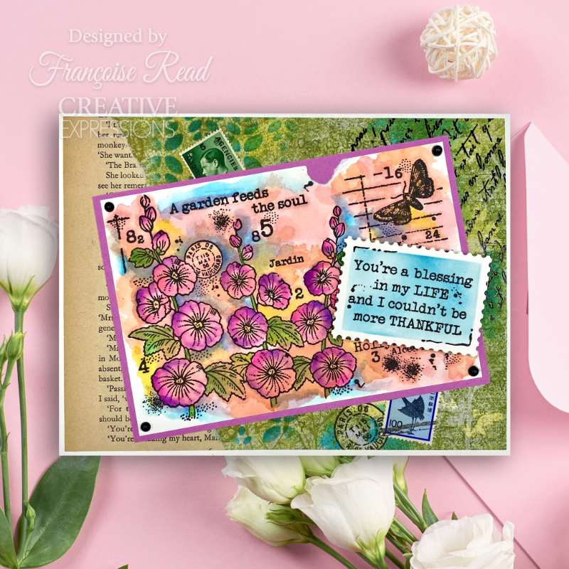 Woodware Clear Singles Hollyhocks 4 in x 6 in Stamp Set-16