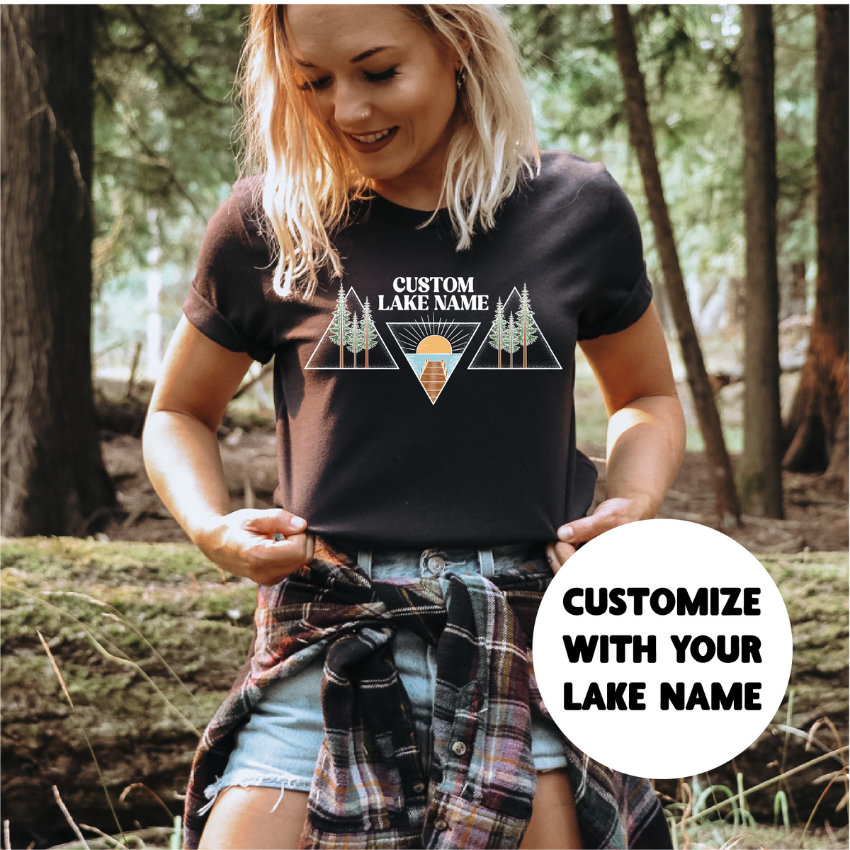 Geometric Lake Personalized T-shirt | Lake Shirt | Custom Clothing-1