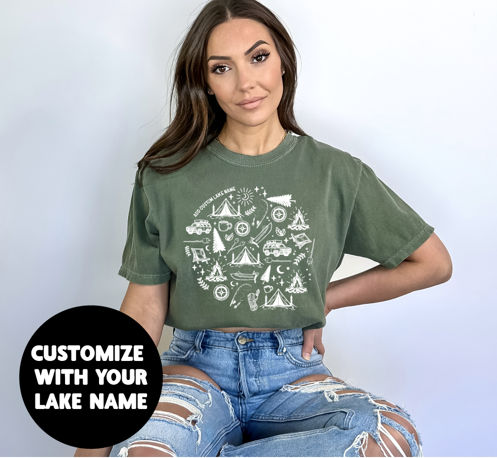 Camping Icons Personalized T-shirt | Lake Shirt | Custom Clothing-1