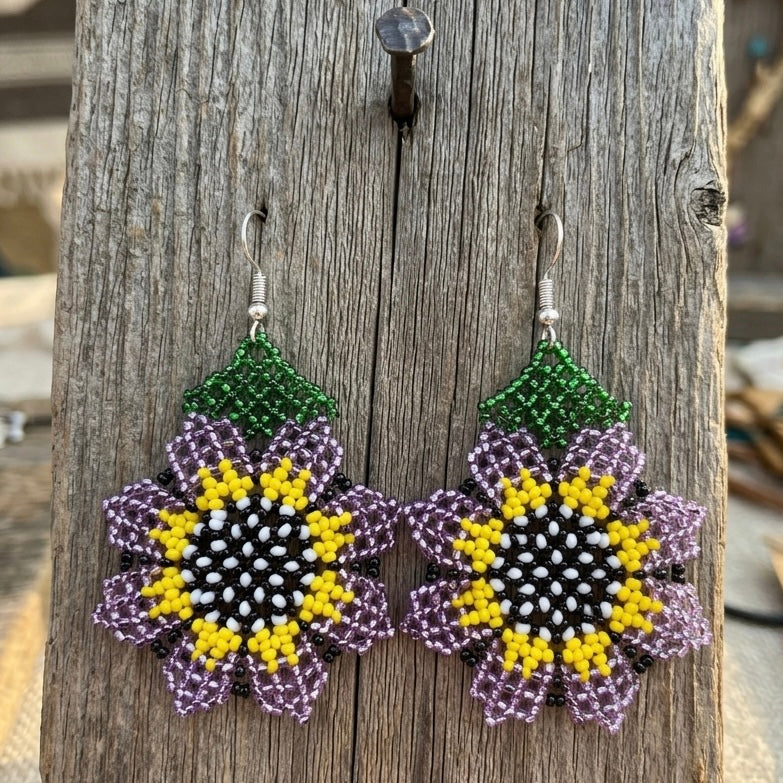 Sunflower Beaded Earrings (Purple)-5