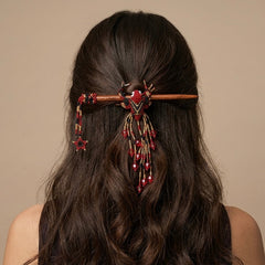 Red & Black Hummingbird Beaded Hair Stick-2