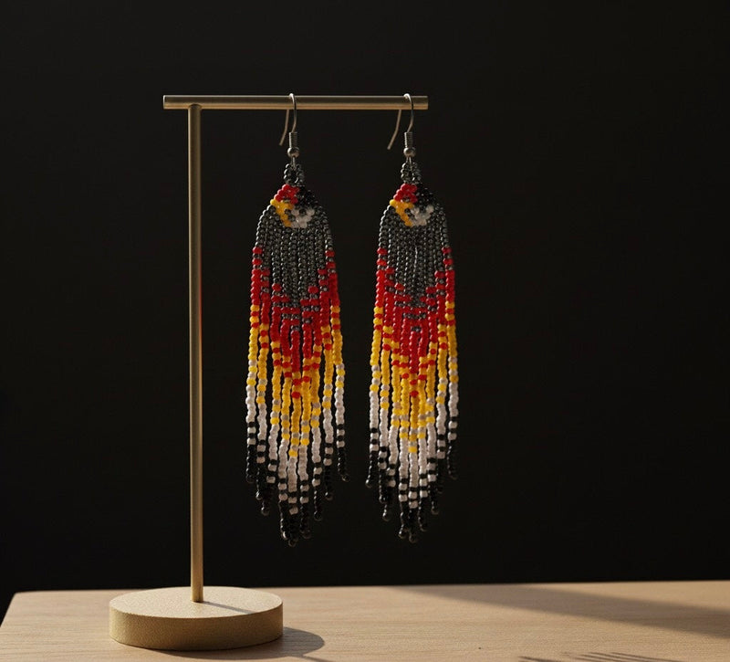 Black / red Firebird Spirit Beaded Earrings-1