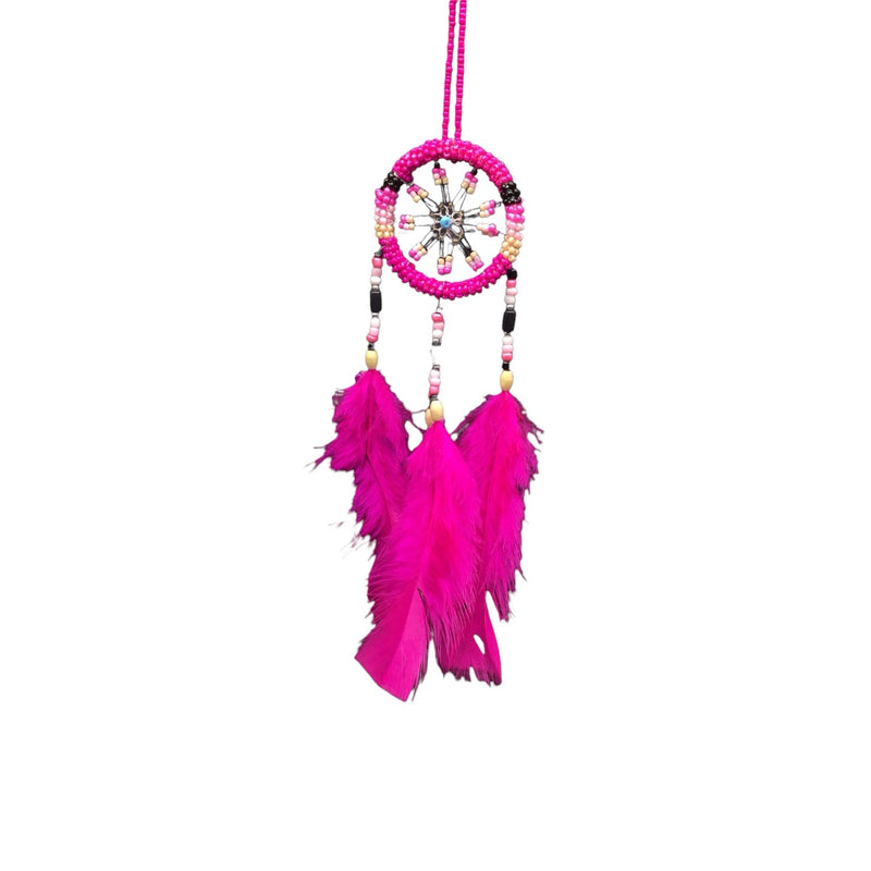 Small Handmade Pink Dreamcatcher with Pink Feathers-1