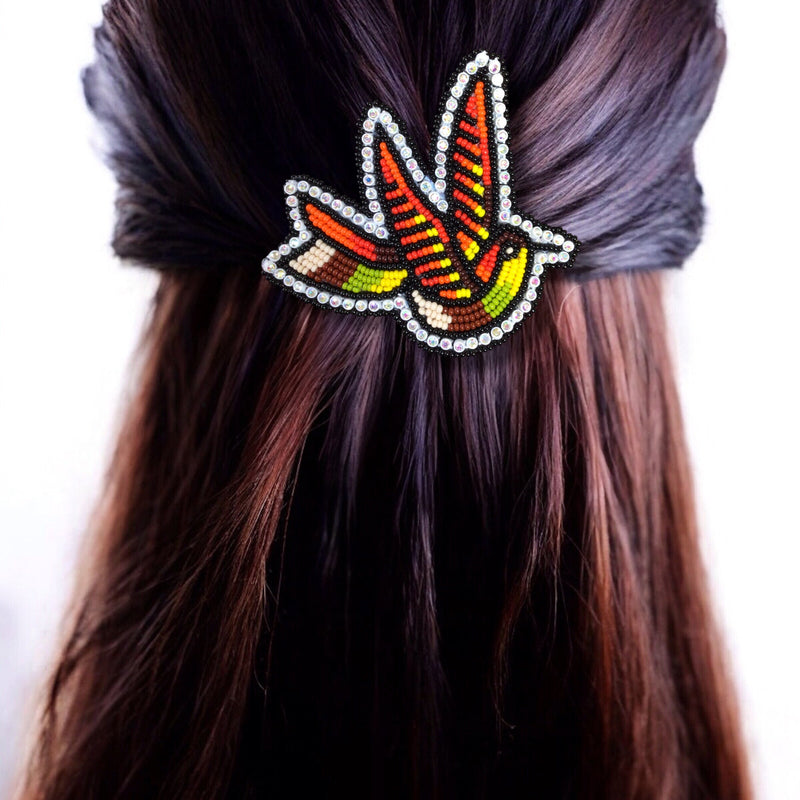 Orange and Green Beaded Hummingbird Barrette-1
