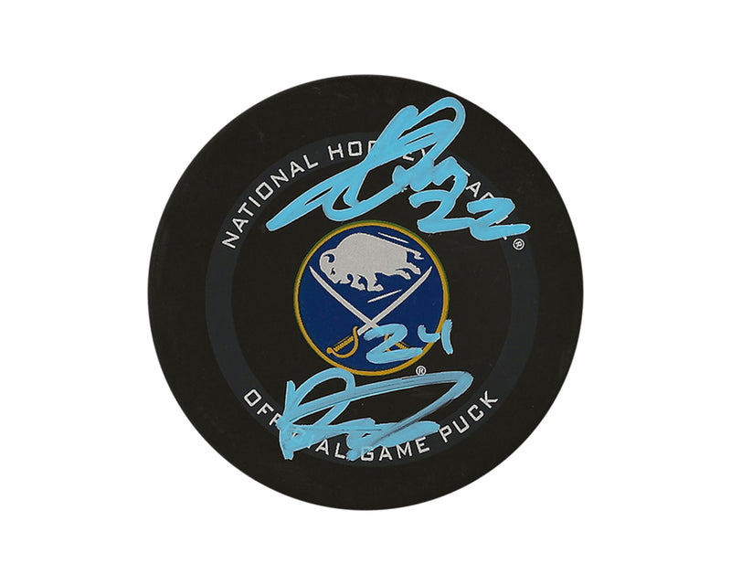Palet officiel de match des Sabres de Buffalo, autographié par Jack Quinn et Dylan Cozens-1