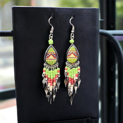 Small Sized Southwestern Green and Red Teardrop Earrings-1