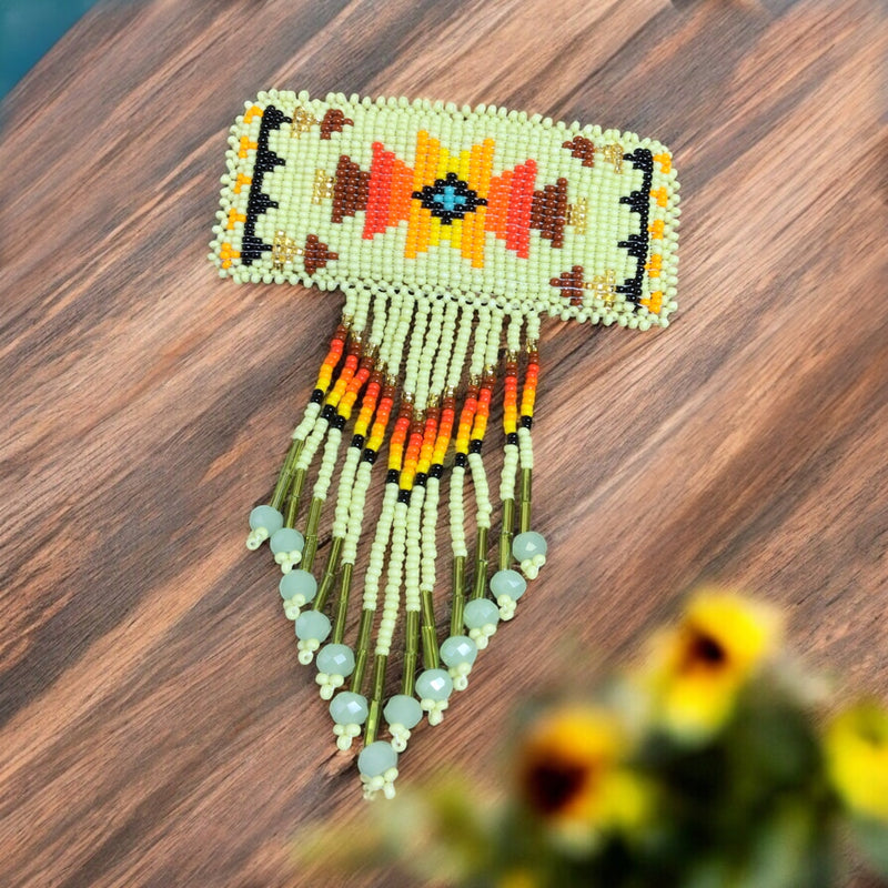 Rectangular Fringed Barrette- Light Green-2