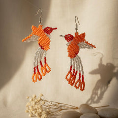 Handmade Beaded Hummingbird Earrings – orange /white-2