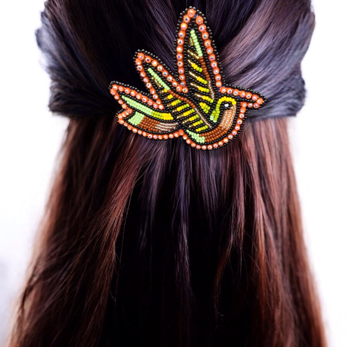 Brown Beaded Hummingbird Barrette