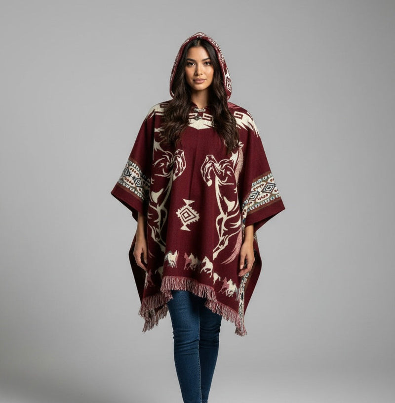 Horses HandMade Wool Poncho-8