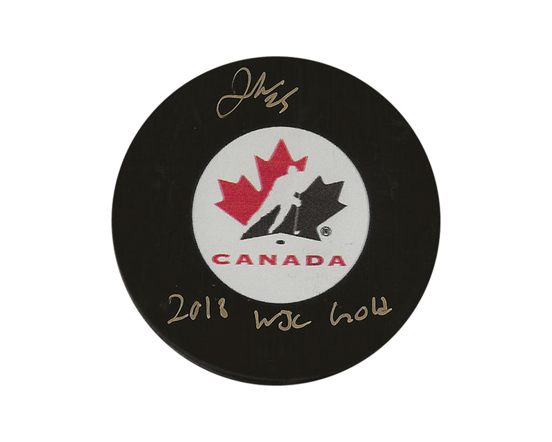 Jordan Kyrou Autographed Team Canada Autograph Model Puck Inscribed "2018 WJC Gold"-1