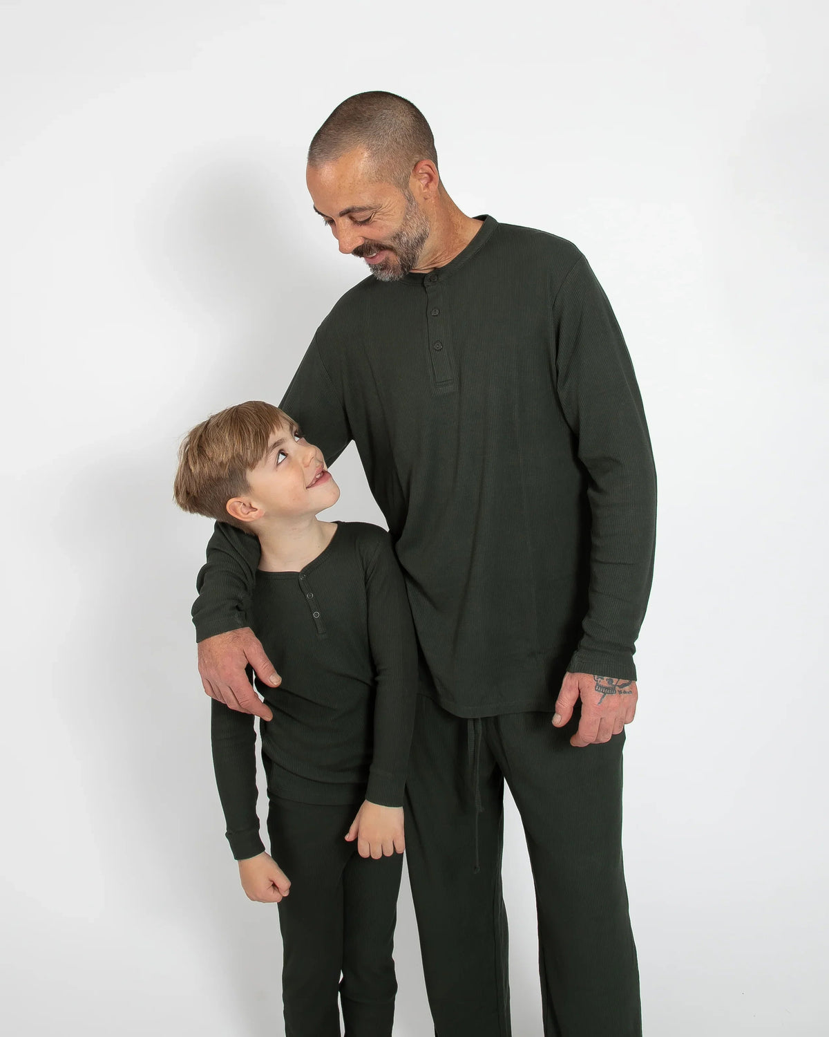 Deep Forest Green Waffle Unisex Long Pajama Set-7
