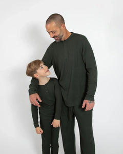 Deep Forest Green Waffle Unisex Long Pajama Set-7