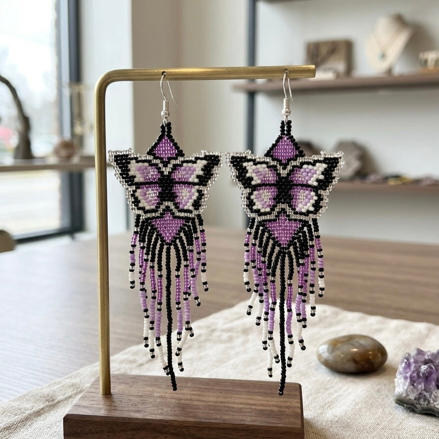 Light purple Beaded Dancing Wing Earrings-3