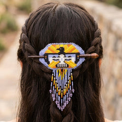 Eagle Fringed Beaded Barrette & Wooden Stick-1