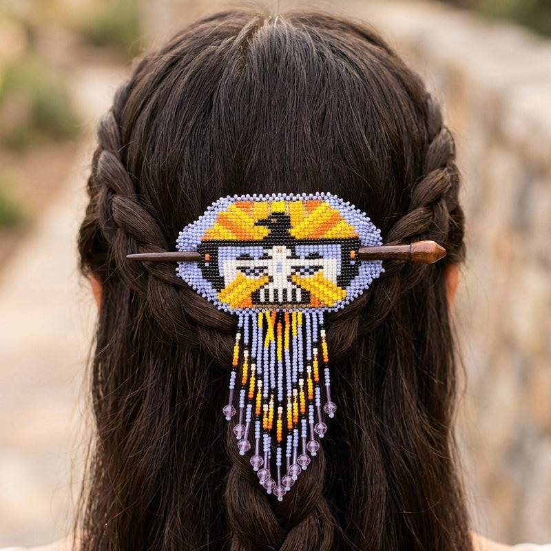 Eagle Fringed Beaded Barrette & Wooden Stick-1