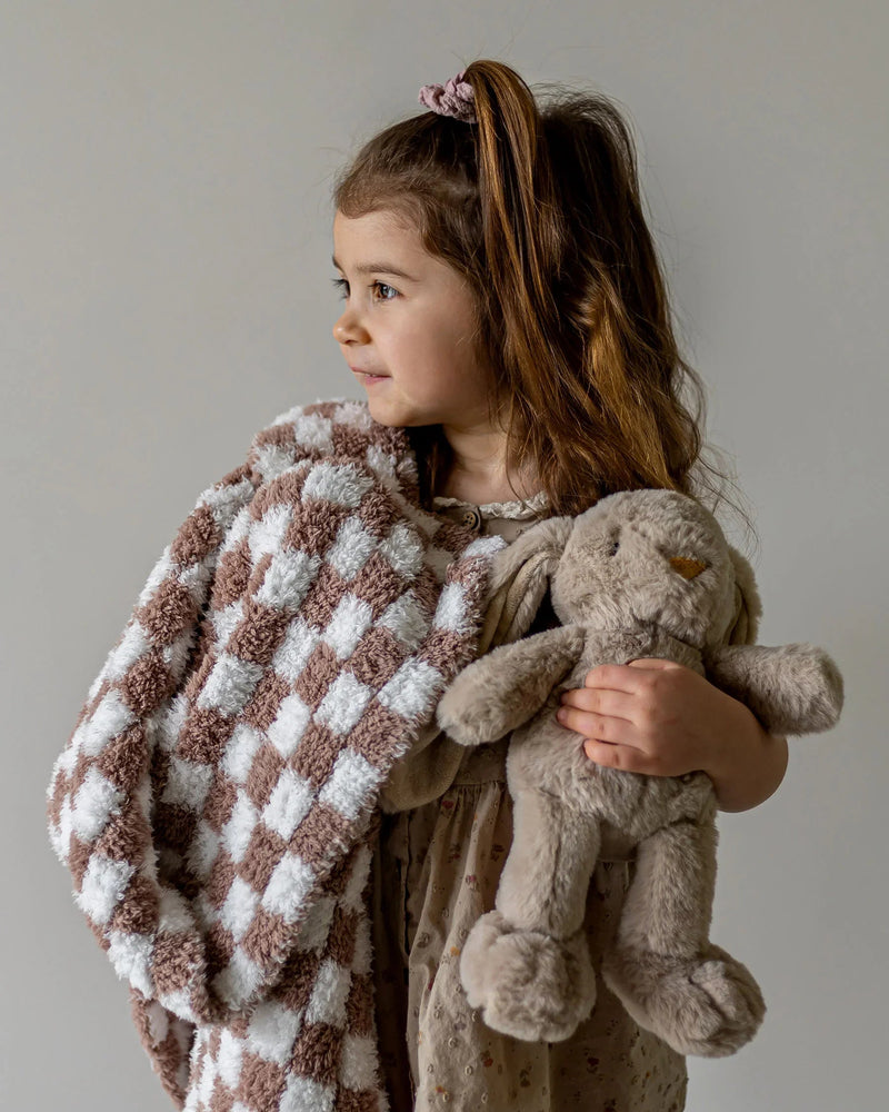 Chocolate Milk & White Check Print Toddler Blanket-5