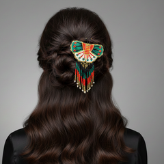 Butterfly Beaded Barrettes with Fringes Green & White-1