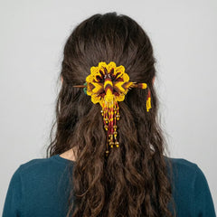 Maple Blossom Hummingbird Beaded Hair Stick Barrette Yellow-2