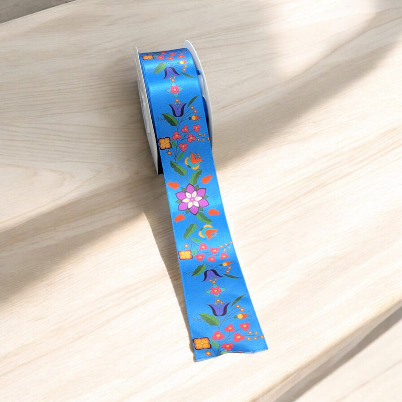 Blue Double Face Floral Ribbon Roll-2