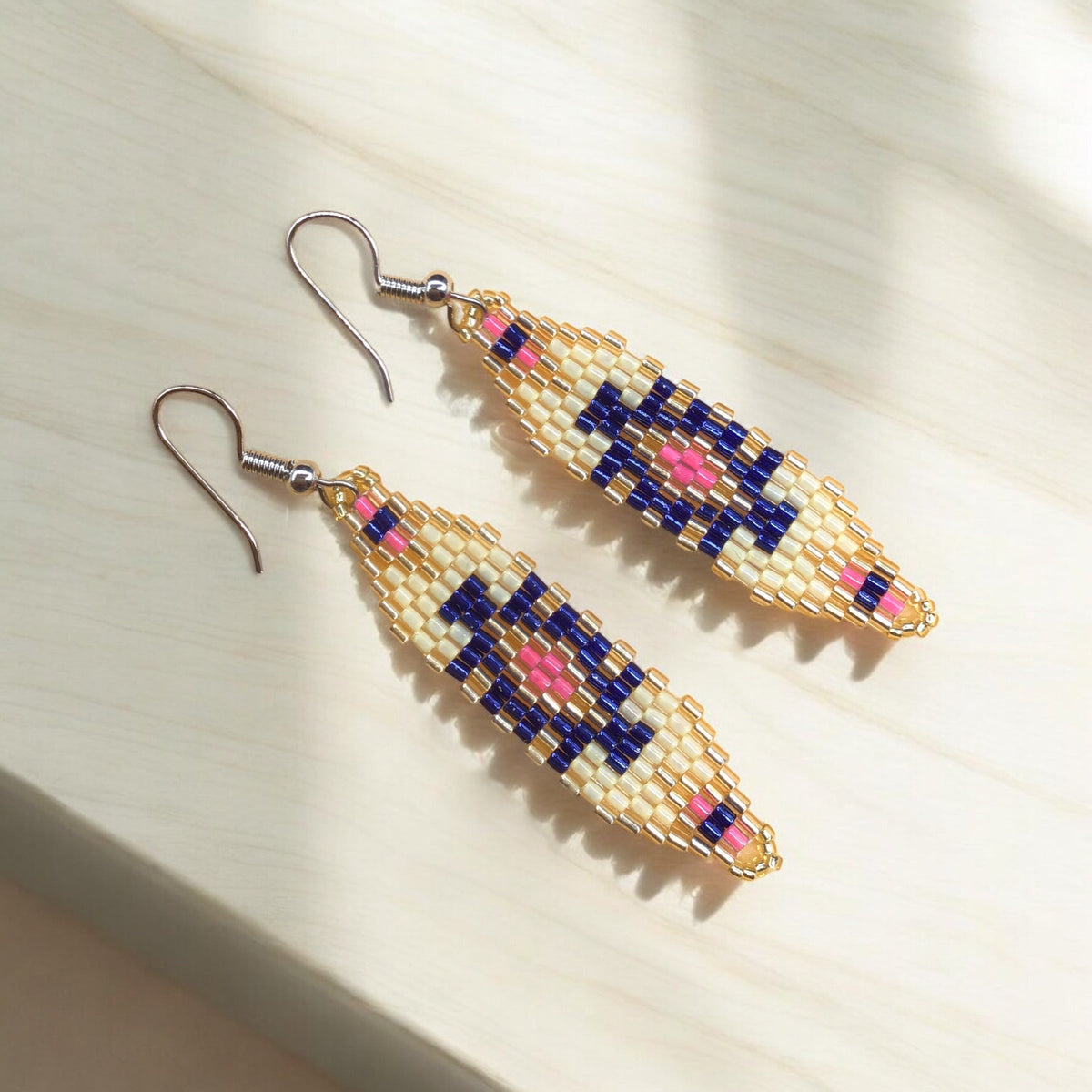 Blue and Pink Miyuki Glass Beaded Earrings-2