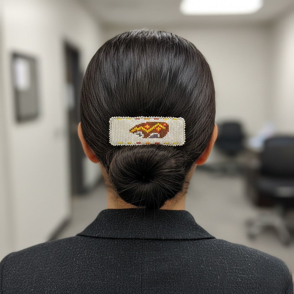 Rectangular Beaded Barrette - Bear
